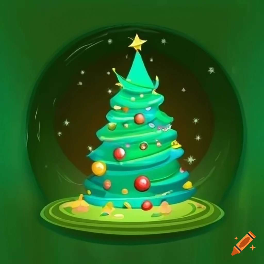 Cartoon style christmas tree with colorful decorations on Craiyon