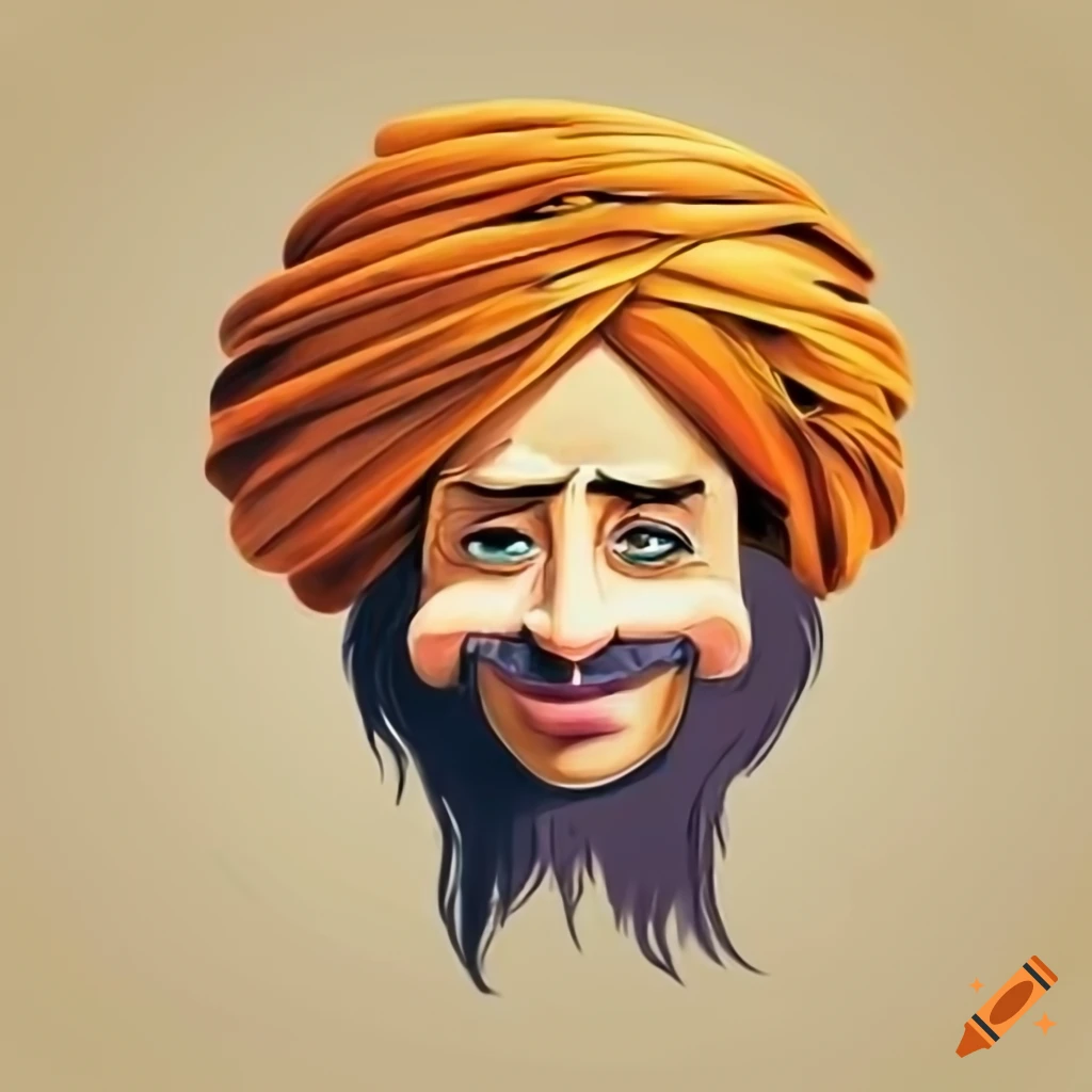 minimalist cartoonish logo of a smiling 18th century guru with big eyes and a turban