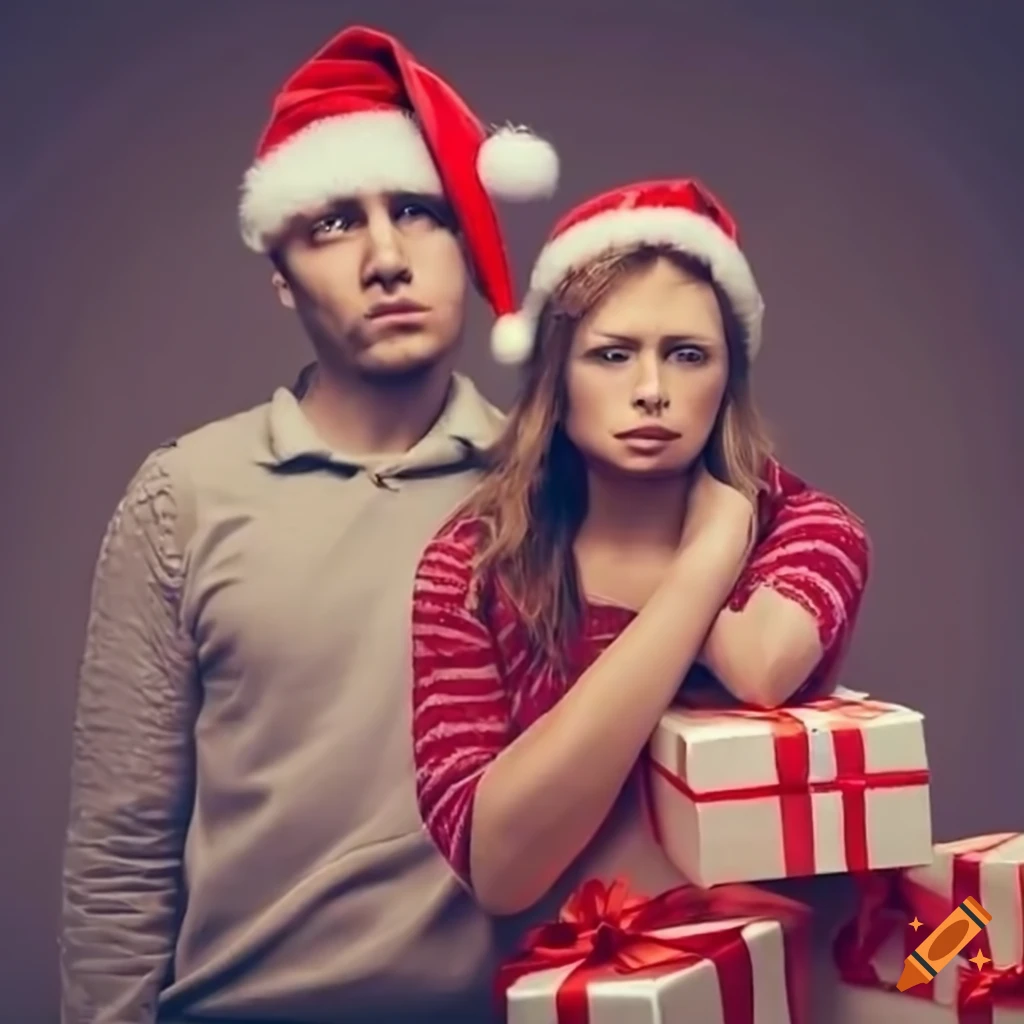 Young Couple Exchanging Christmas Gifts At Home Stock Photo, 55% OFF
