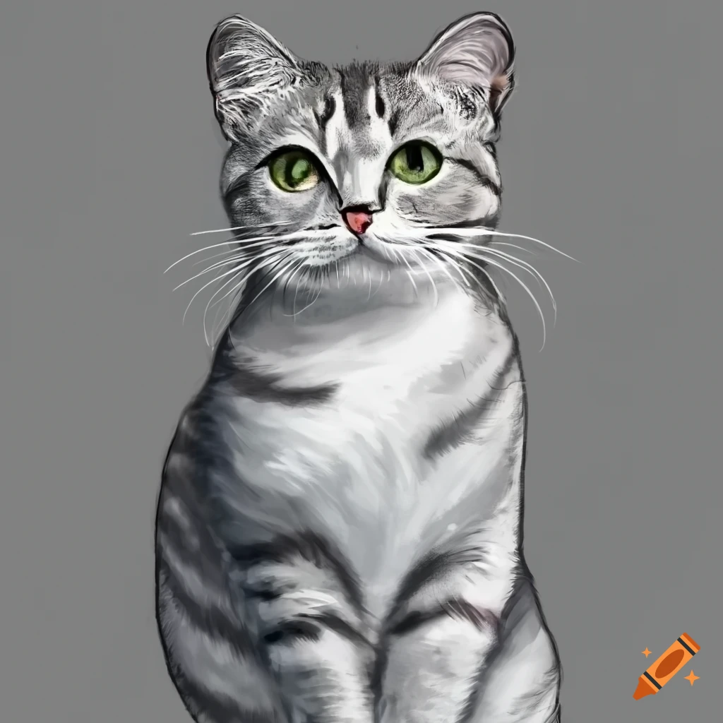 Realistic gray cat drawing