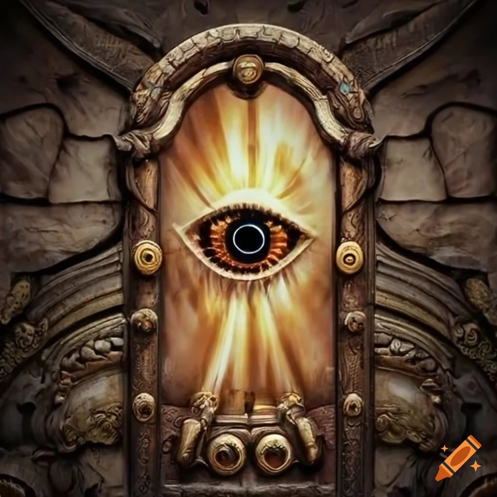 steampunk baroque door with the all seeing eye of god
