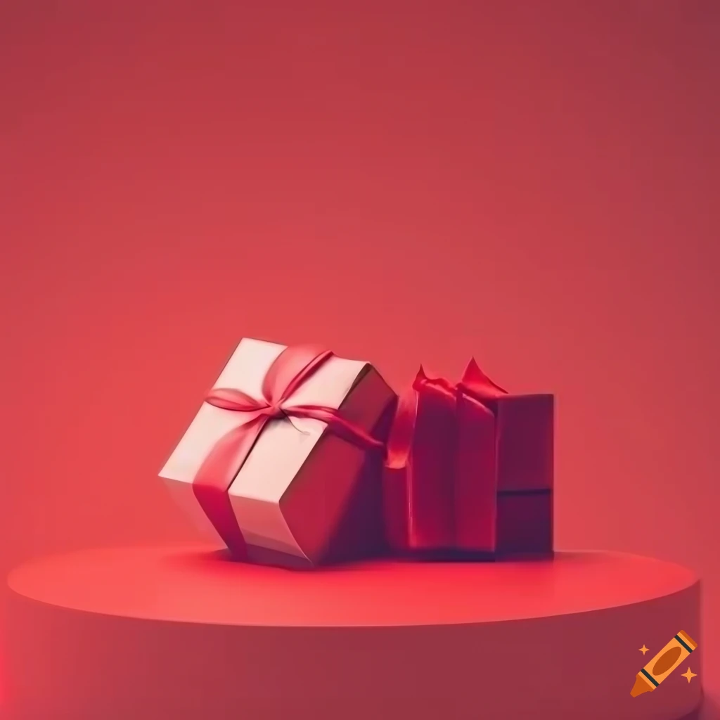 Minimalistic Red Christmas Podium With Gift Box