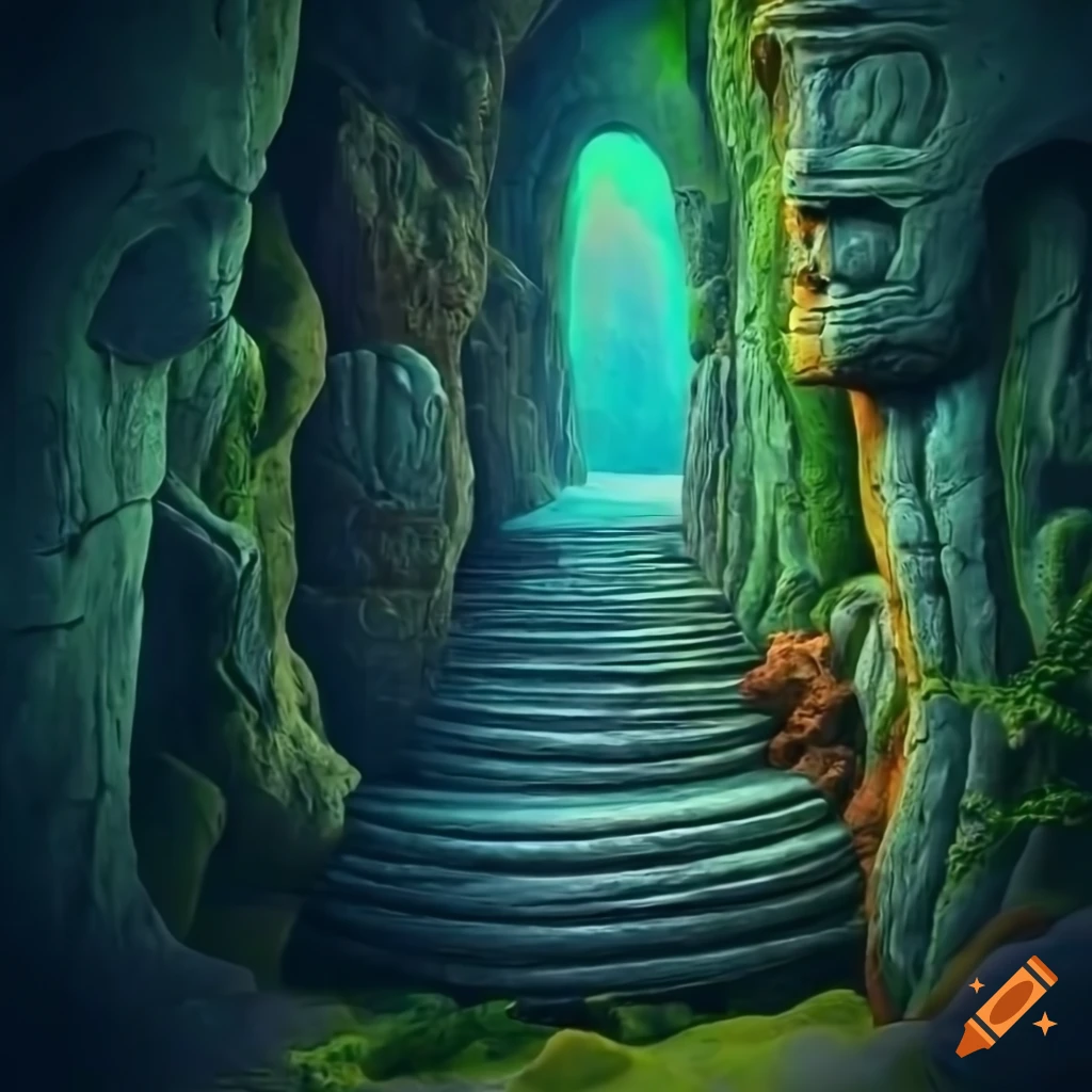 hyperealistic image of stone snake symbols inside a temple