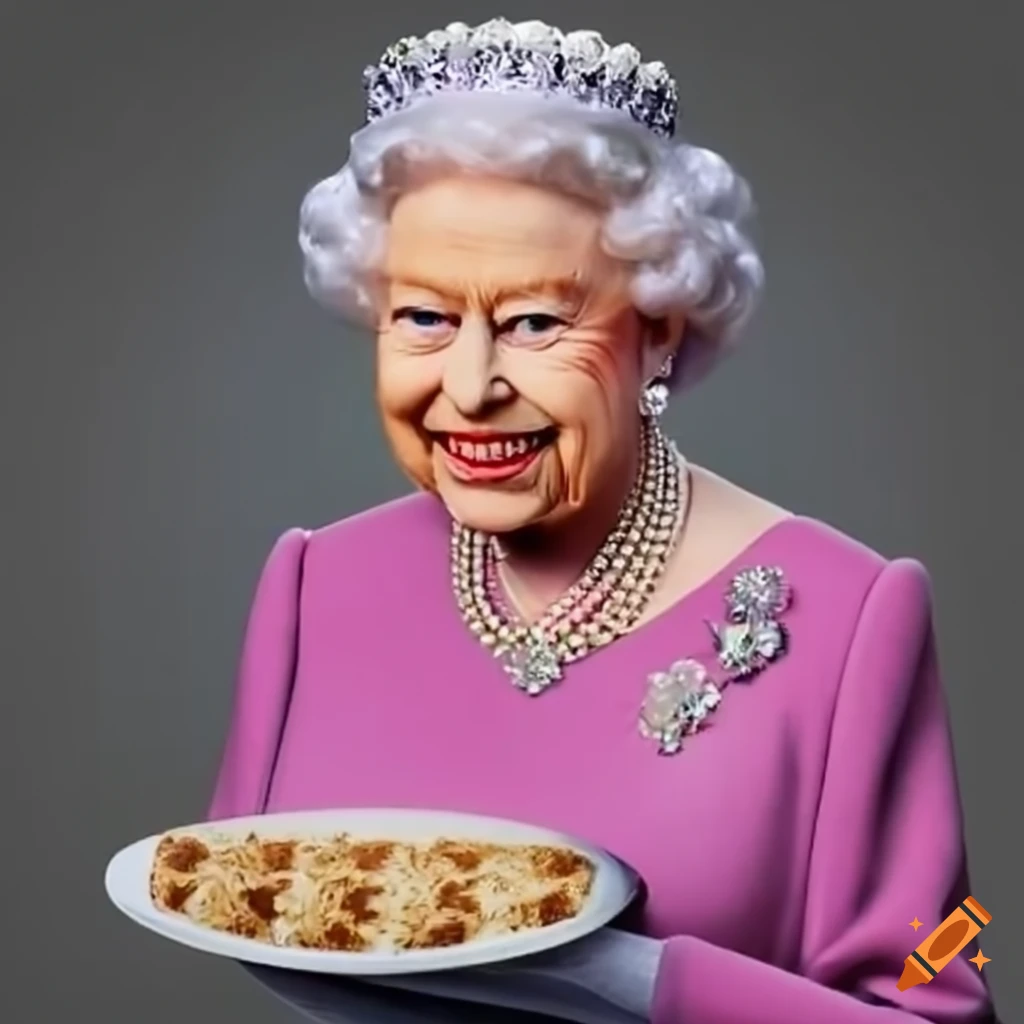 Queen Elizabeth With A Plate Of Crumpets