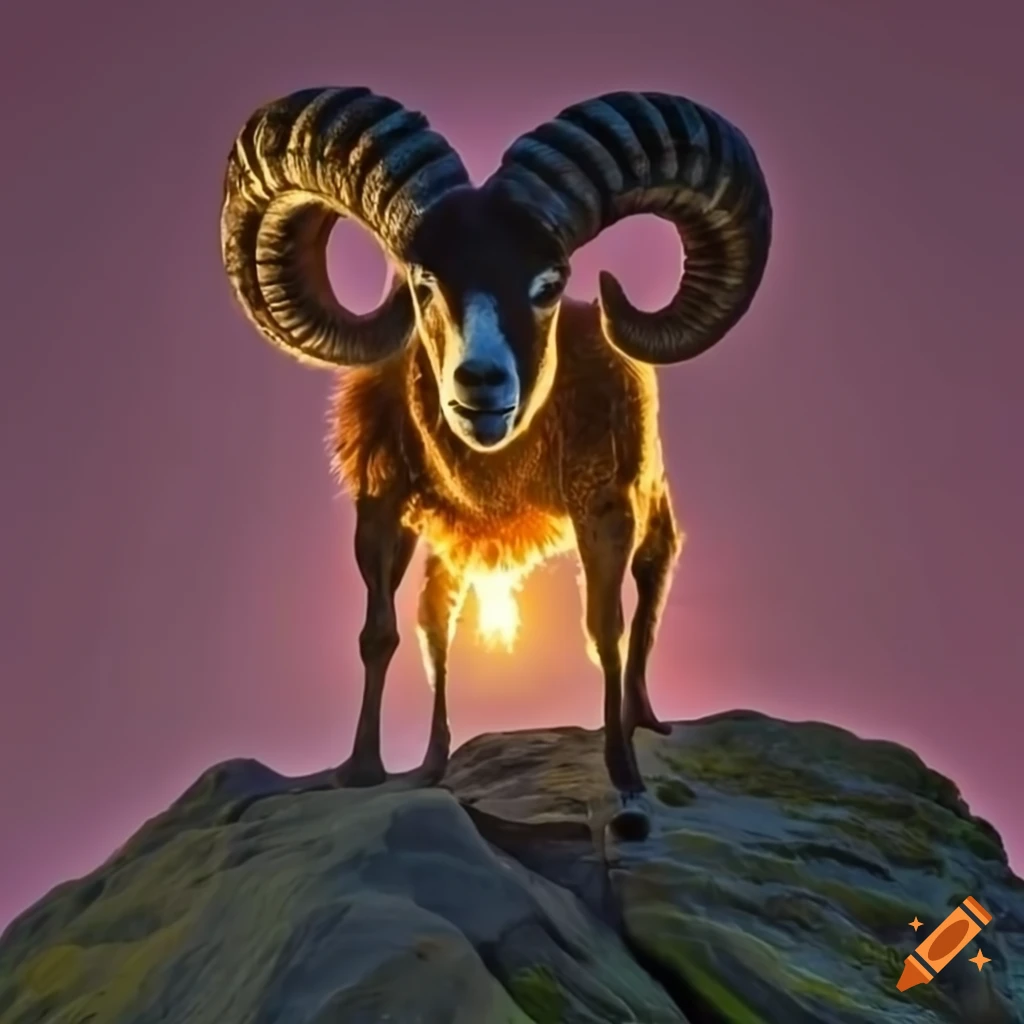 ram standing on pride rock with stunning light
