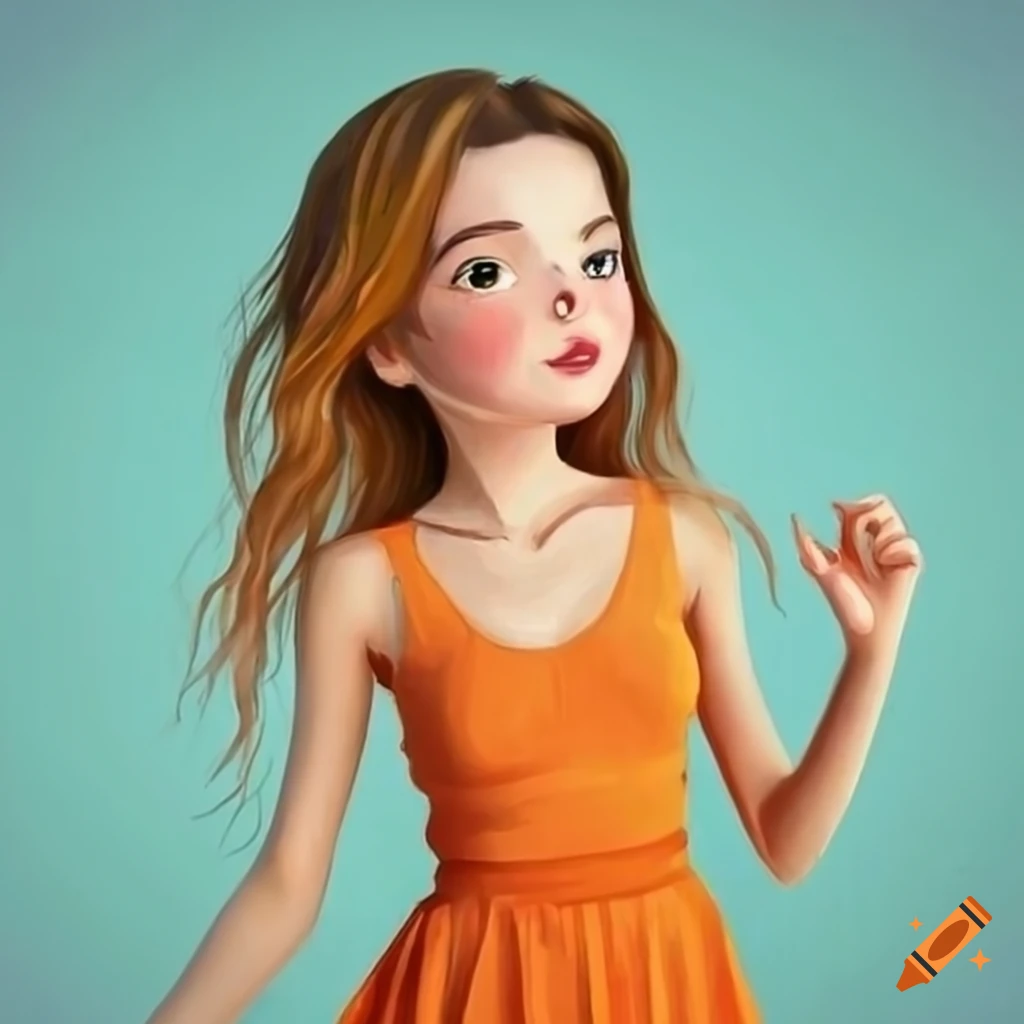 Girl wearing an orange dress on Craiyon