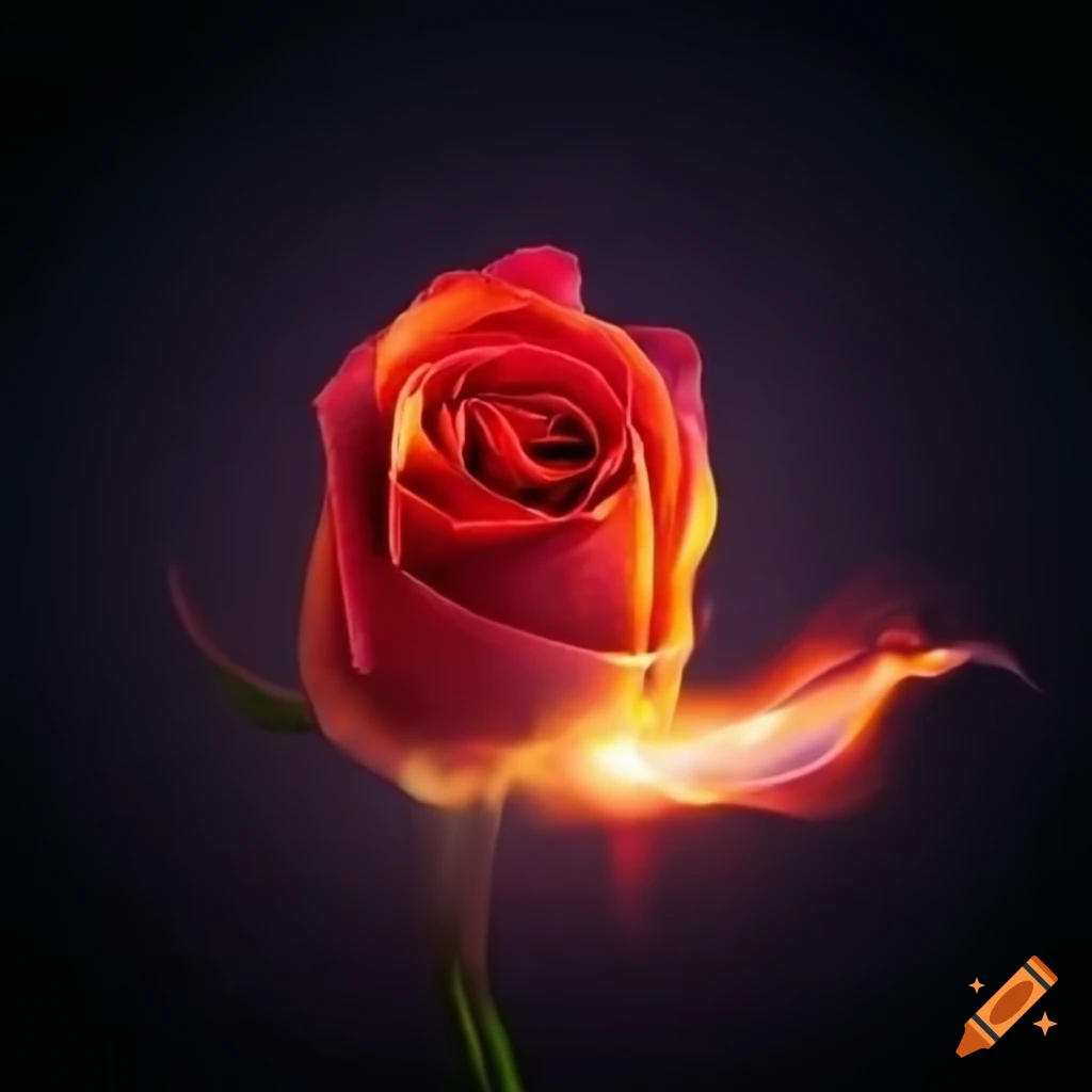 rose with fiery flames