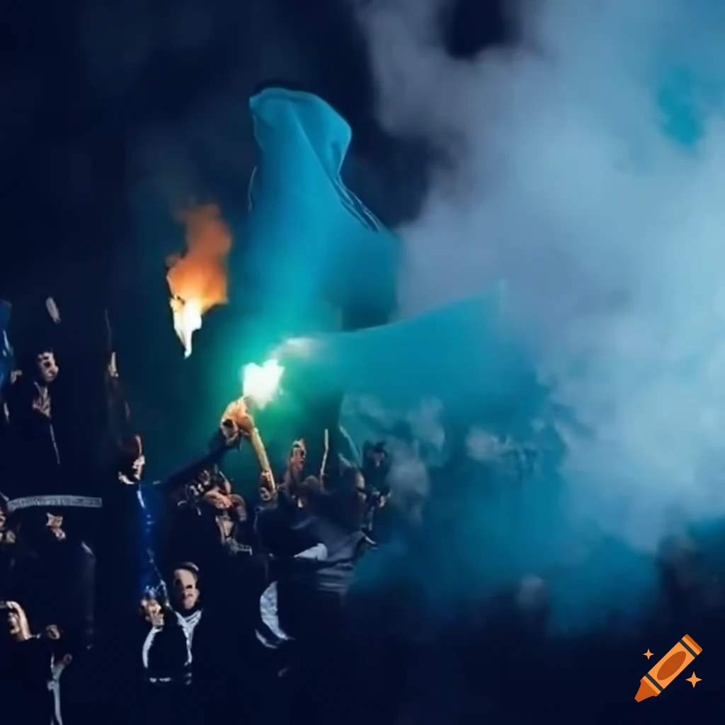 Ultras fans chanting and waving flags on Craiyon