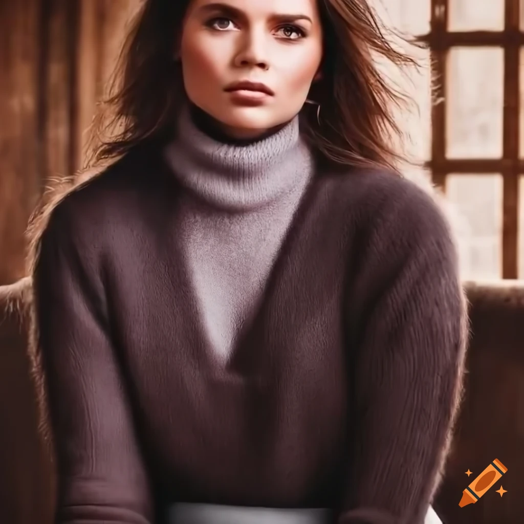 Photorealistic image of a woman in pink sweater and black leather
