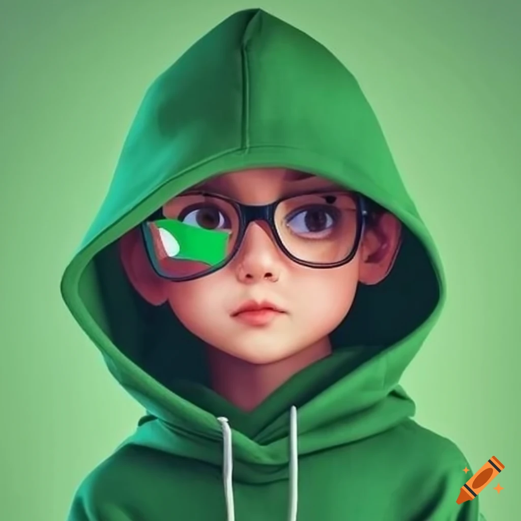 Boy wearing green hoodie with glasses and palestinian flag