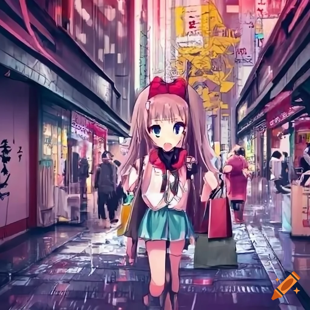 Anime Girls Shopping In Tokyo On A Rainy Day On Craiyon