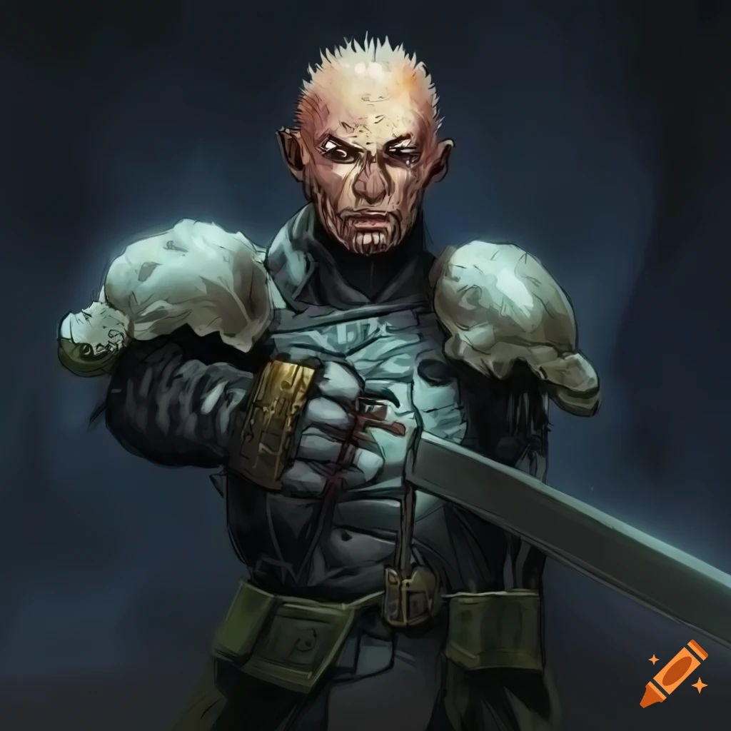 Comic-style depiction of a sword-wielding hero on Craiyon