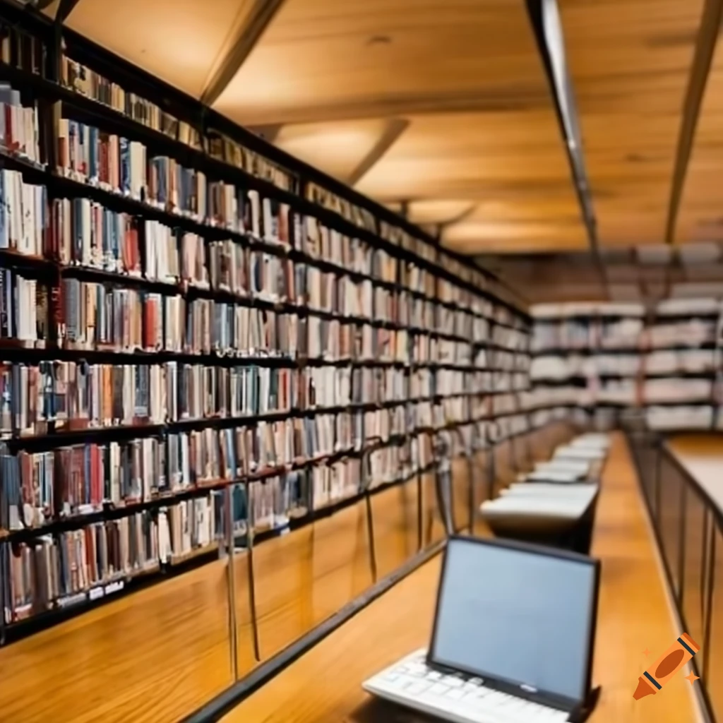 Modern library with computers and books on Craiyon