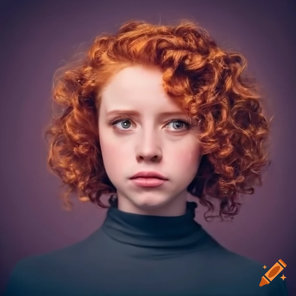 close-up portrait of a young redhead woman with sad eyes