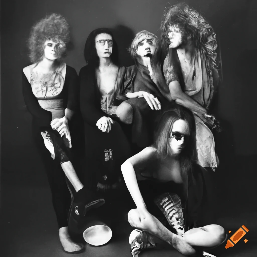 Black and white band photo of a 70's psychedelic rock fusion avantgarde band