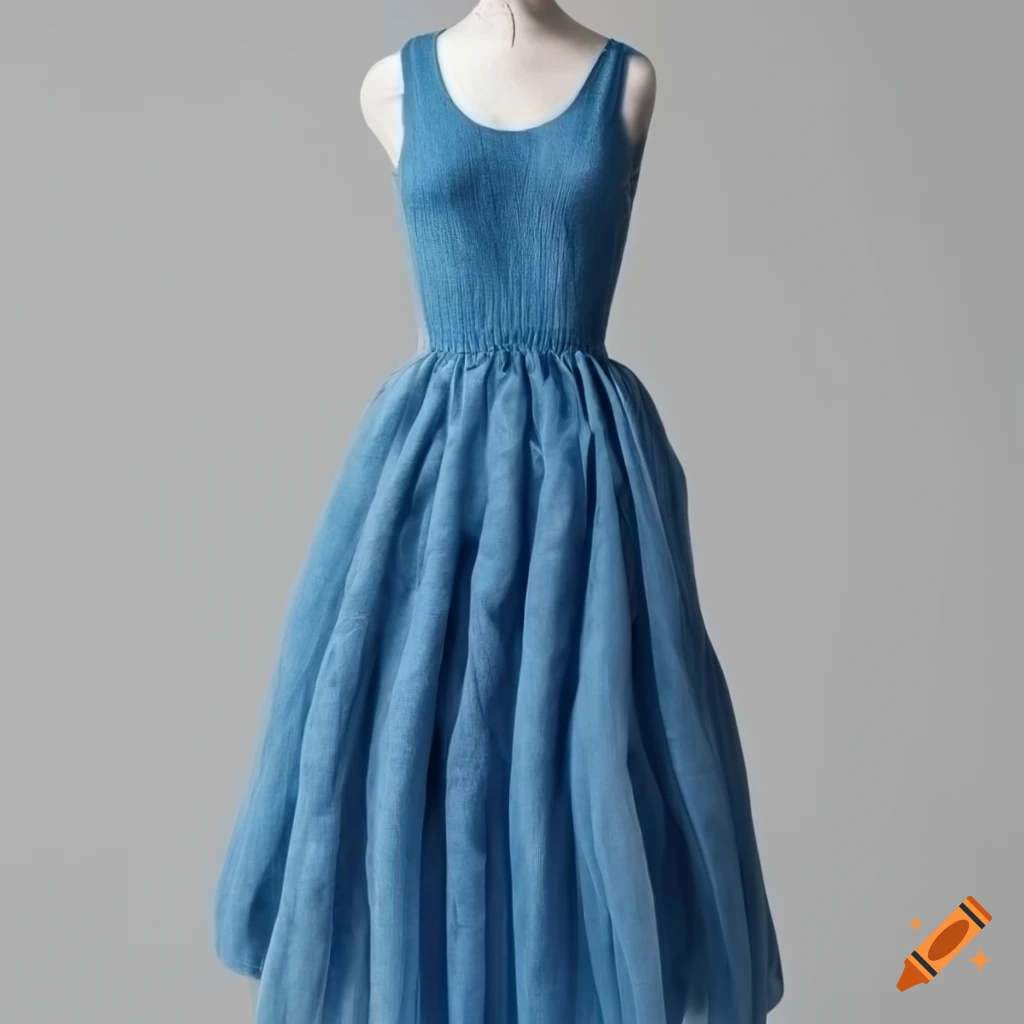 Blue cotton dress with rope details on Craiyon