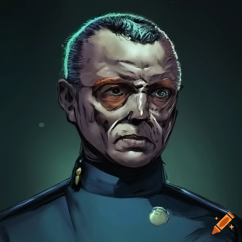 Comic-style depiction of a futuristic admiral on Craiyon
