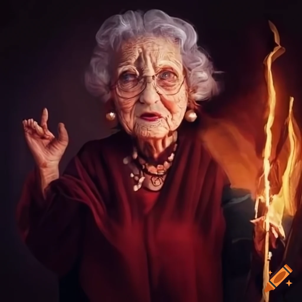 elderly woman dressed as a witch