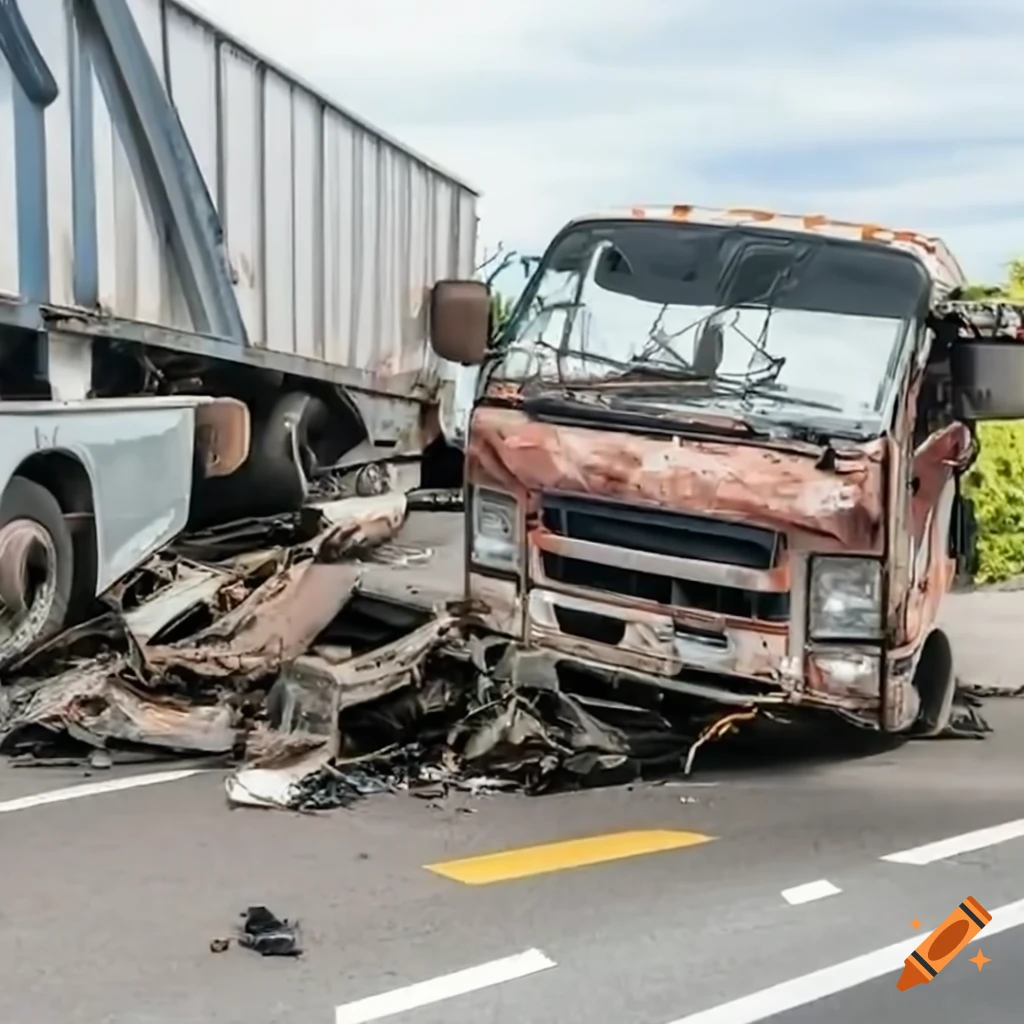 damaged ISUZU trailer truck on a busy Japanese highway