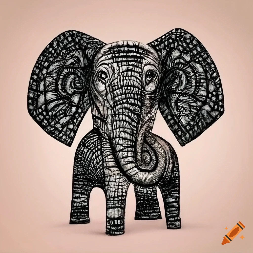 black and white rendering of an elephant in a forest