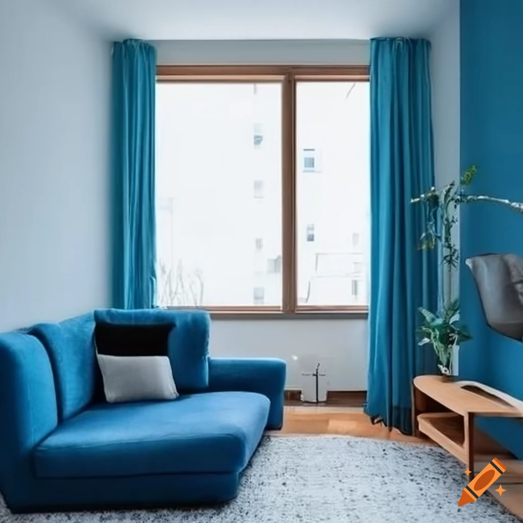 blue sofa in minimalist loft living room