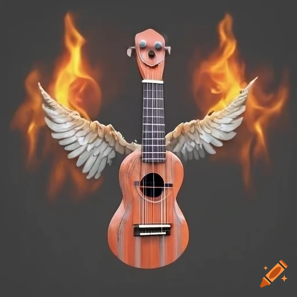 ukulele with flaming angel wings