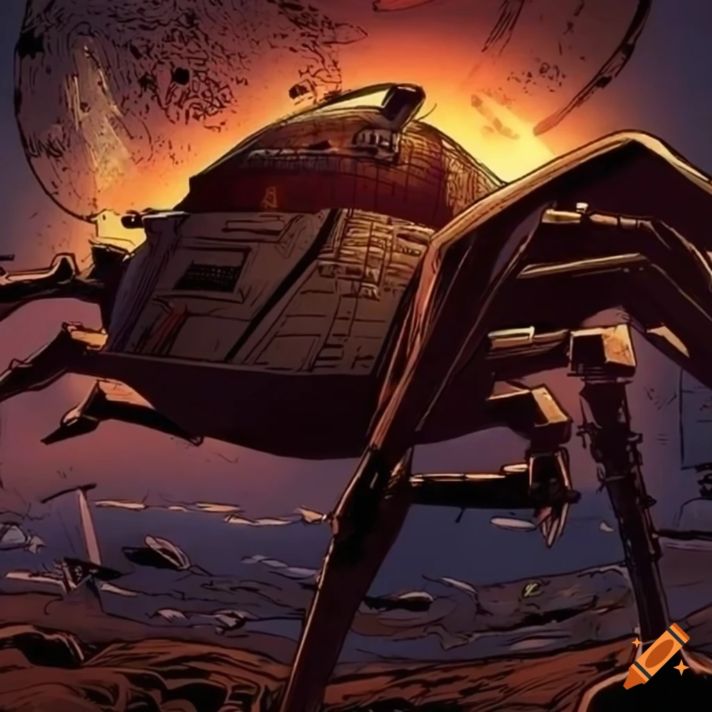 big spider-shaped vehicle in comic style