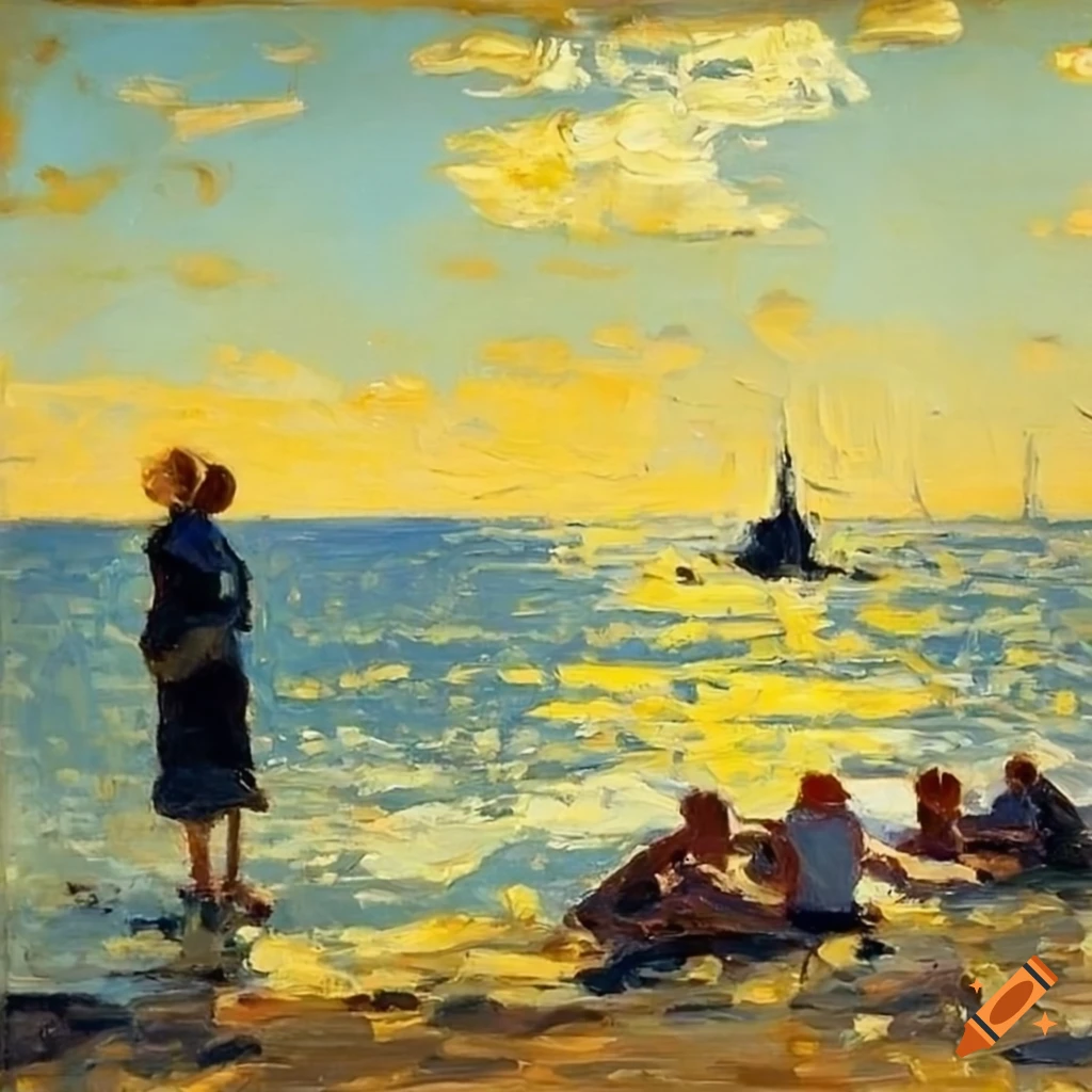 oil painting of sunbathers at the beach