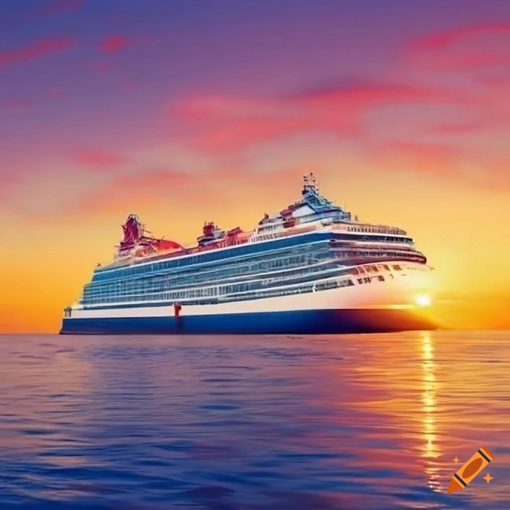 Sunset cruise ship on the open sea