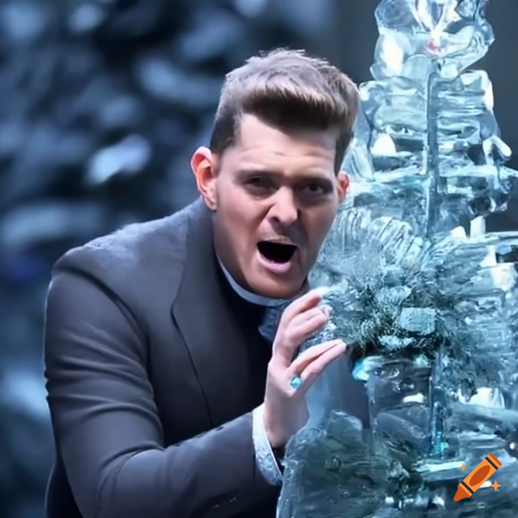 Michael buble and mariah carey with a christmas tree on Craiyon