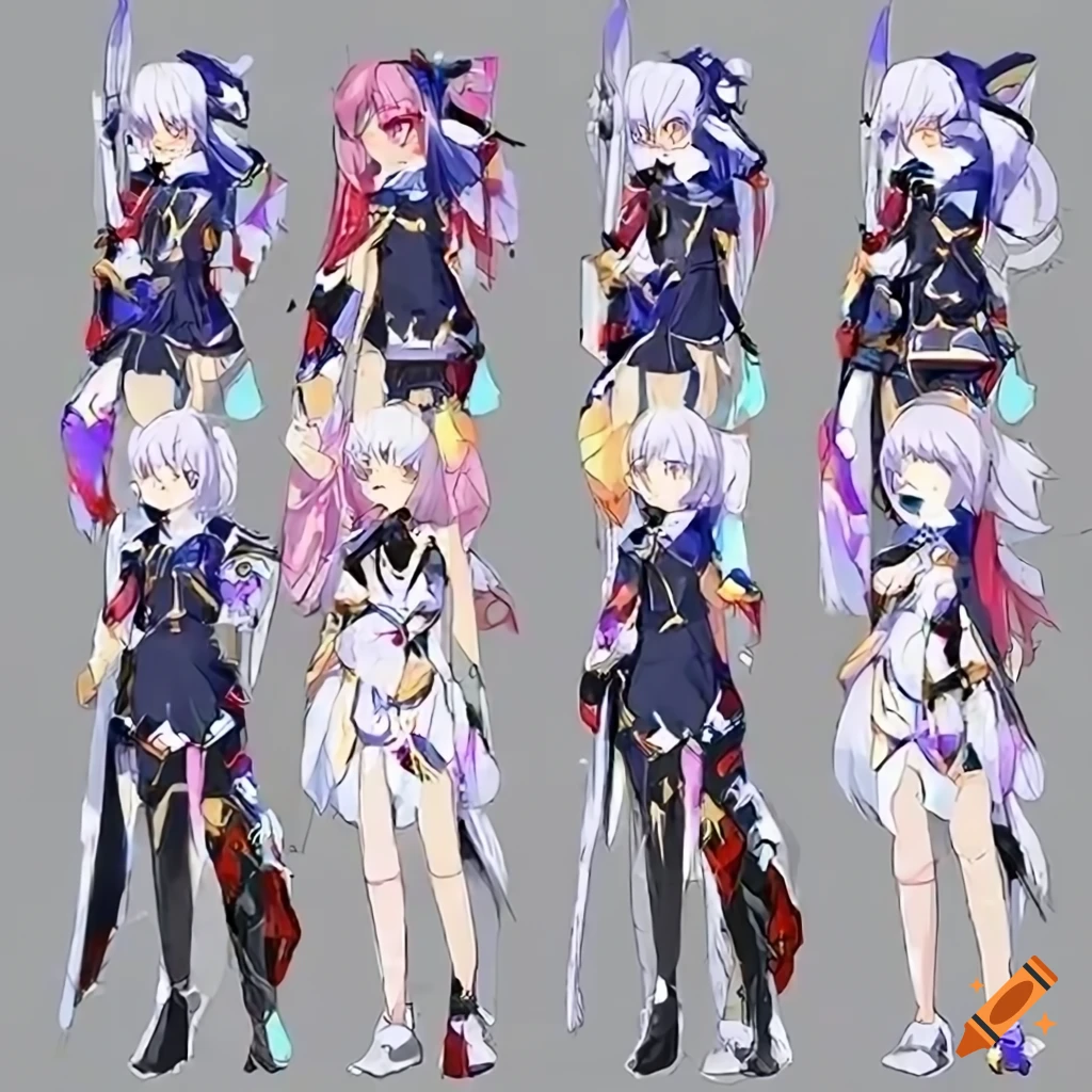 Hsr Base Character design sheet of a person from Honkai Star Rail on Craiyon