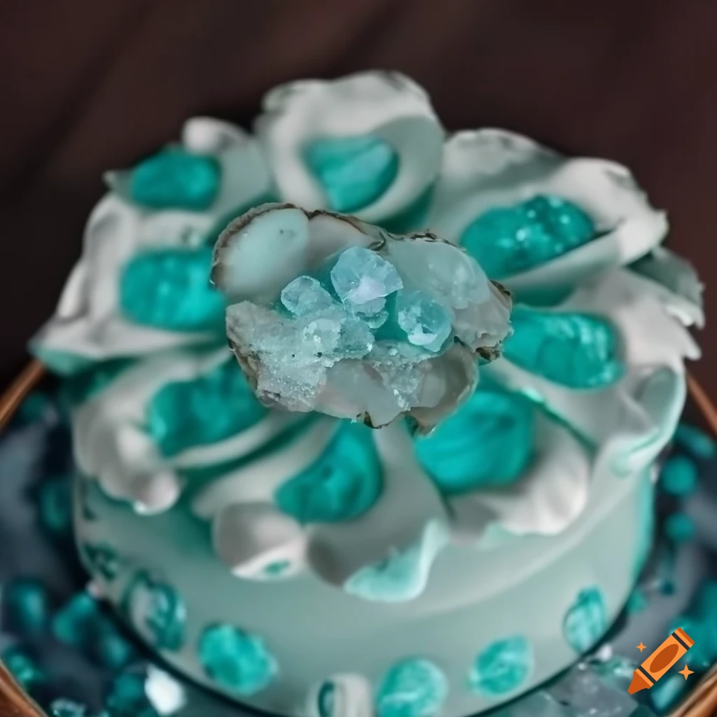 Dark gray cake with a light gray rose and emerald jelly crystals