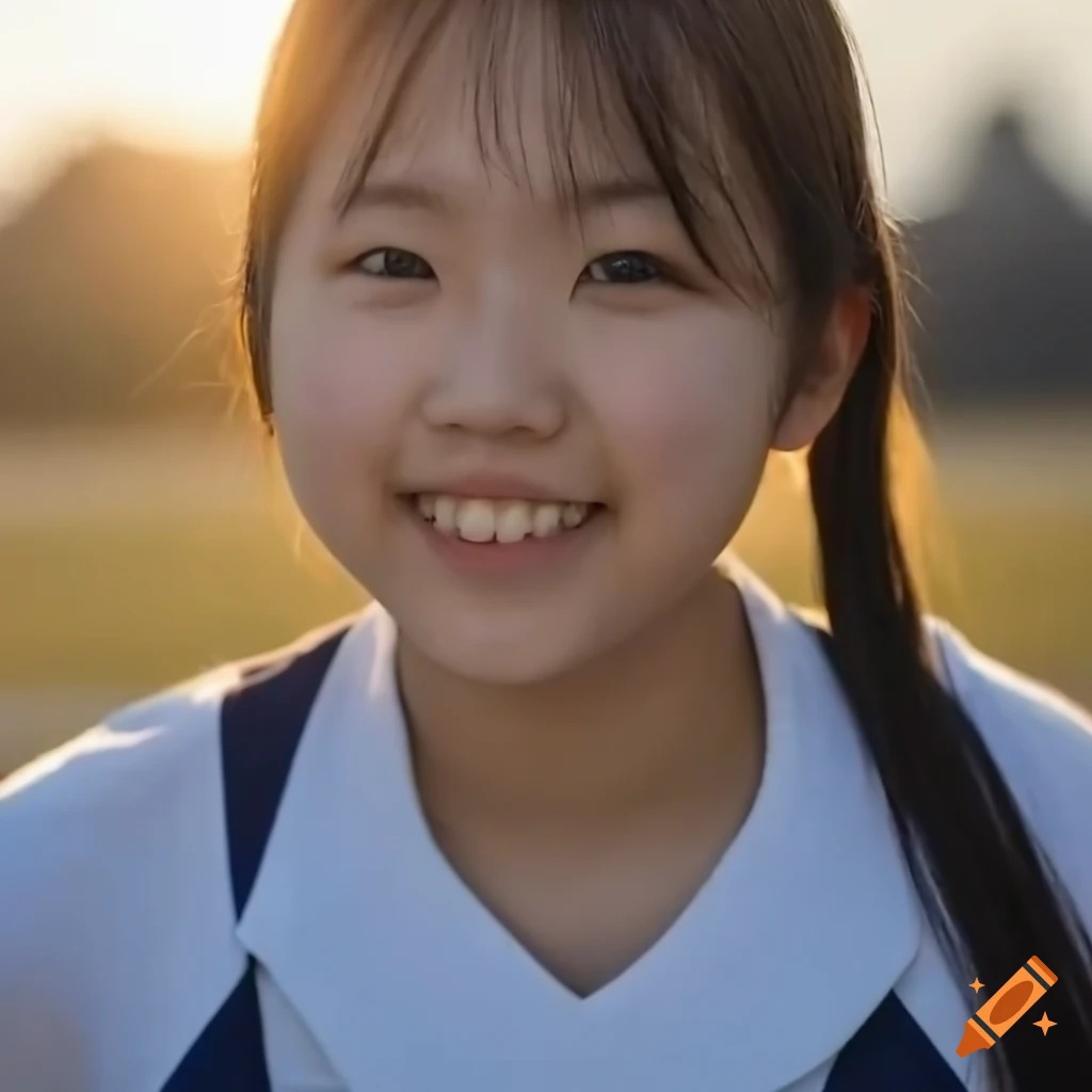 portrait of a Japanese girl in a navy blue V-neck cardigan