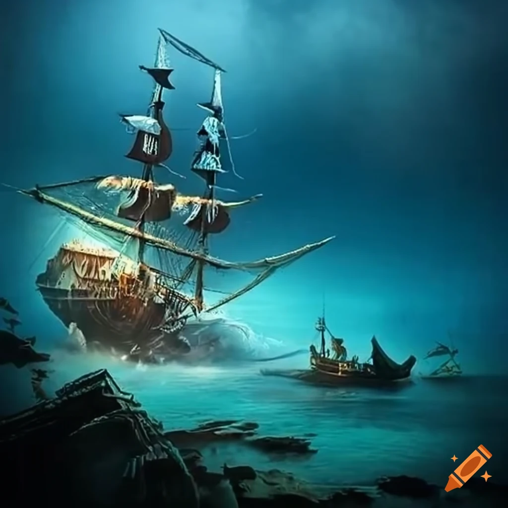 Wrecked pirate ship on Craiyon