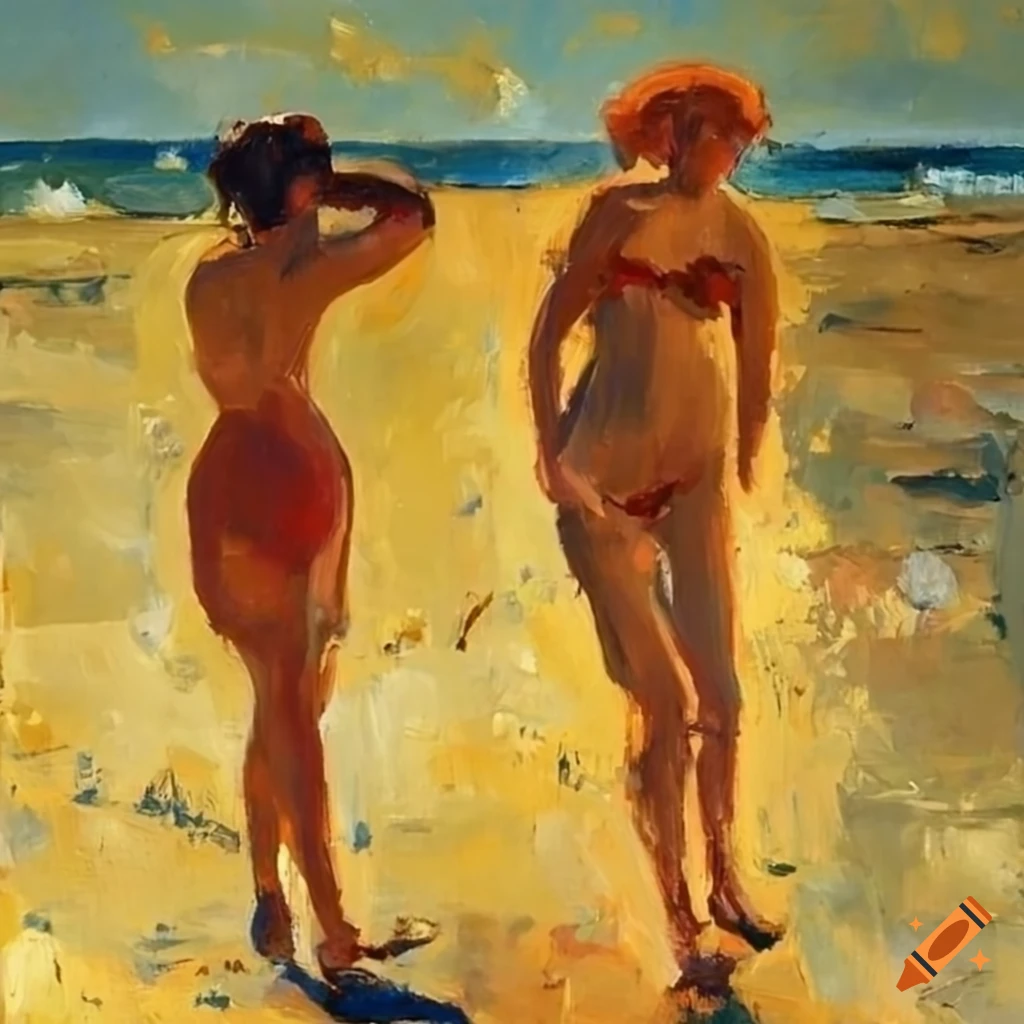 oil painting of female bathers on a sunny day
