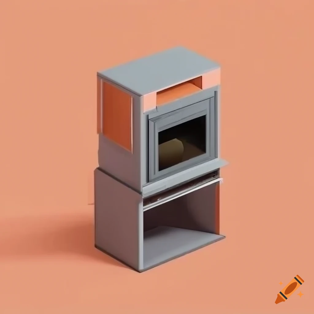 cozy peach isometric room with kitchen and stairs