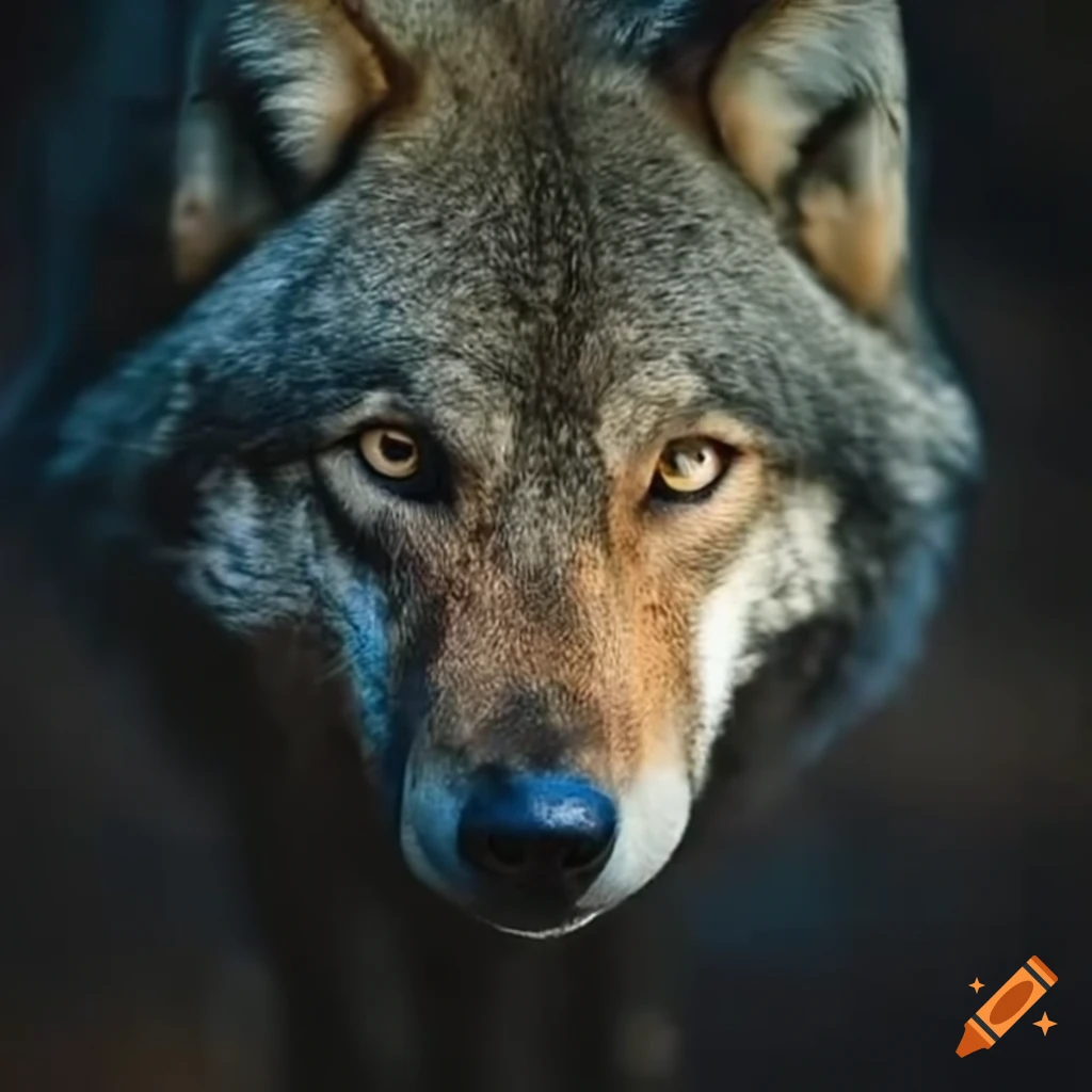 close-up of intense wolf eyes