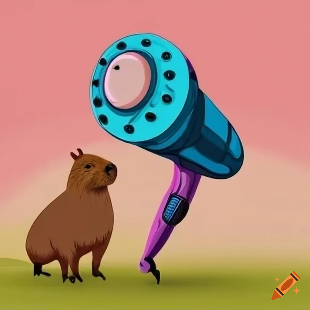 capybara next to an old fashioned hair dryer