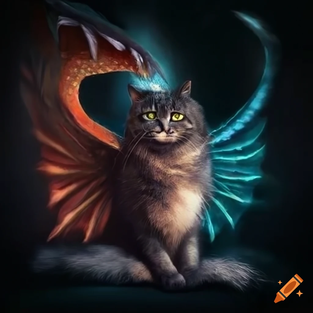 image of a cat with fox tail and dragon wings