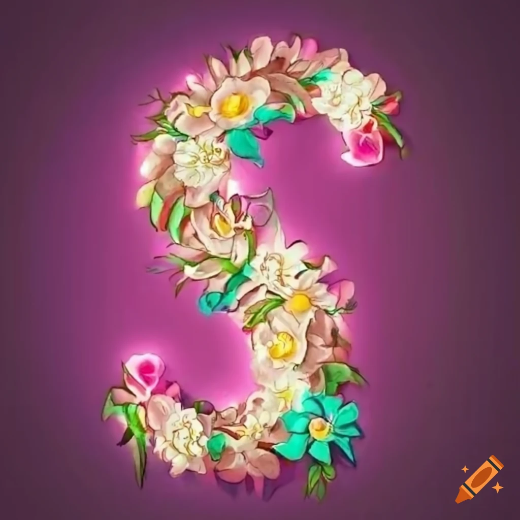 Artistic drawing of letter j decorated with flowers
