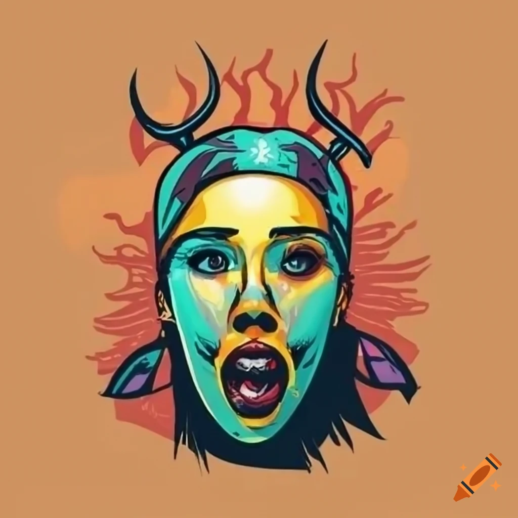 psychedelic comic-style logo with an arm emerging from the desert holding a shovel