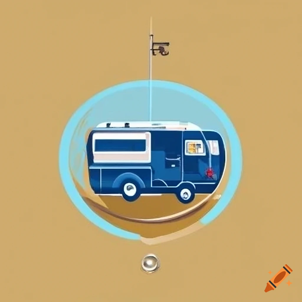 Logo design with rv silhouette and compass