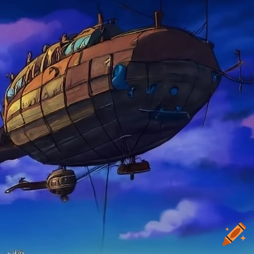 Steampunk airship in studio ghibli style on Craiyon