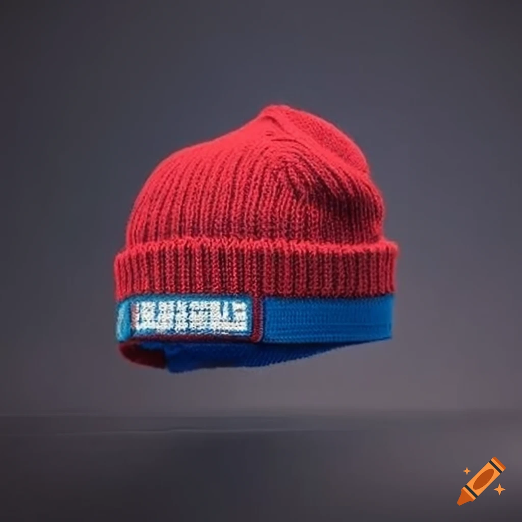 red and blue marketing beanie