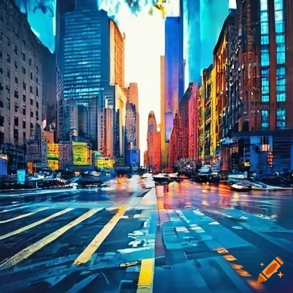 colorful view of Ground Zero in New York City