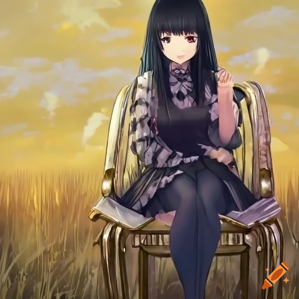 Anime girl sitting on the floor, relaxed on Craiyon