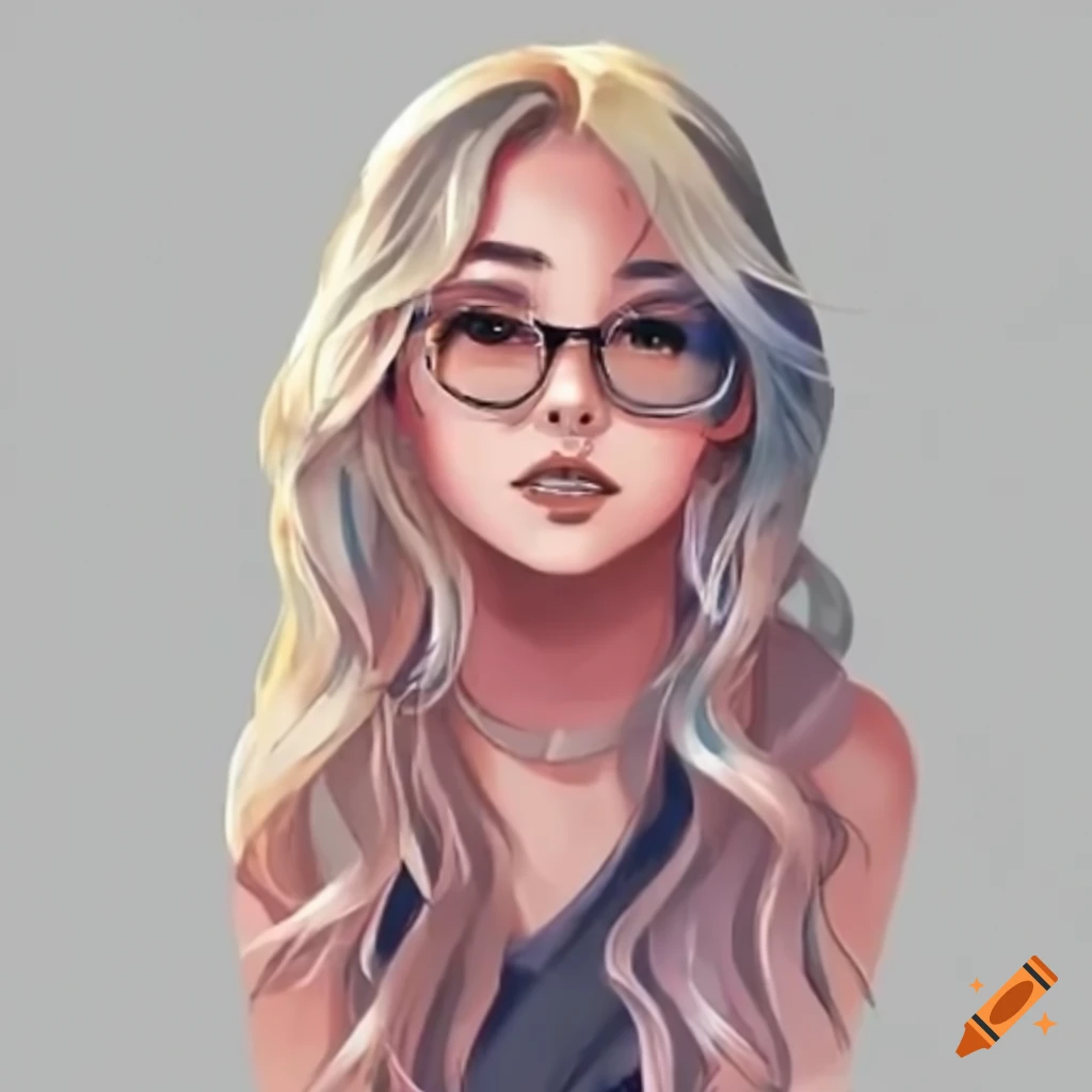 Anime Cartoon Character With Ice Blonde Wavy Long Hair And Black 