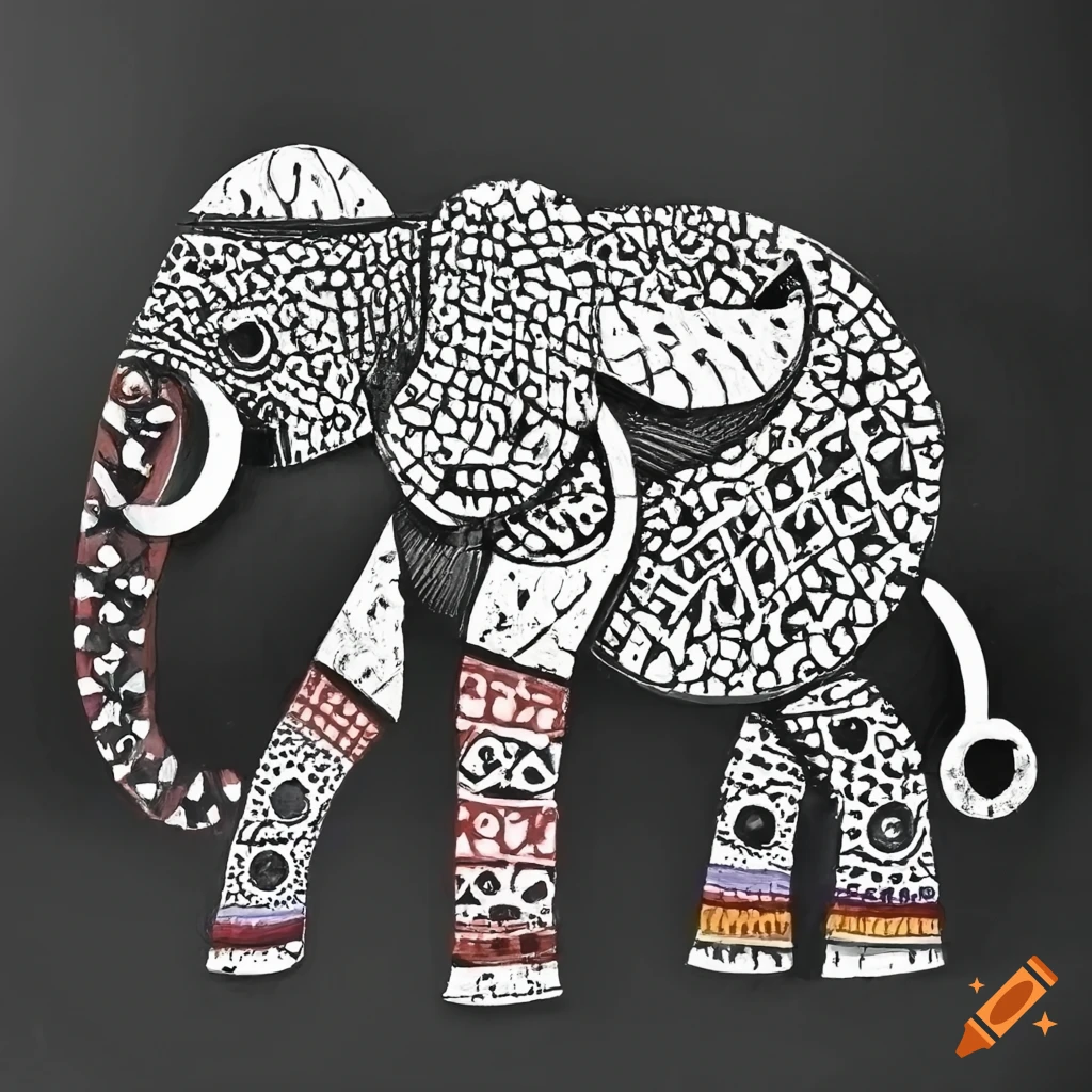Black and white outsider art elephant on Craiyon