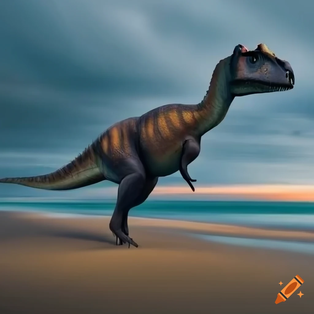 Hadrosaurus dinosaur by the coast in warm morning light