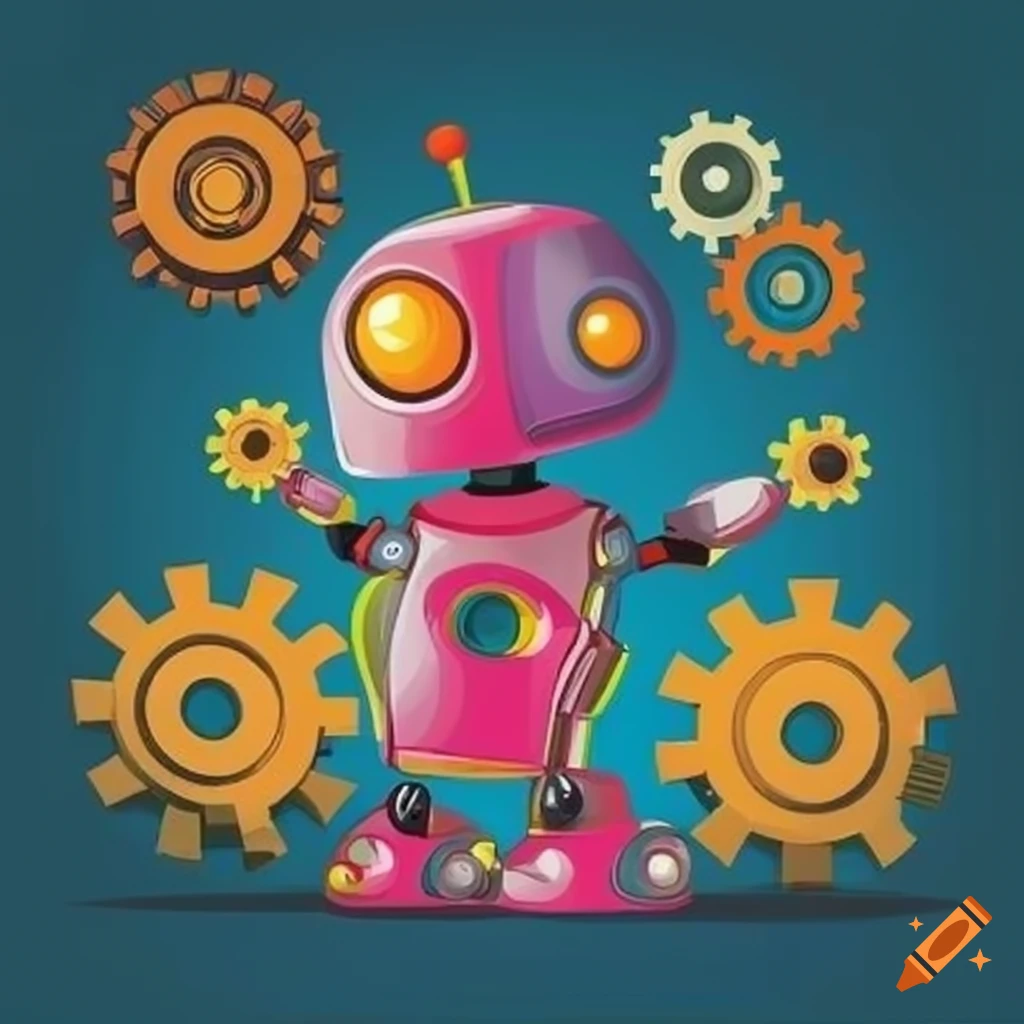 colorful illustration of a robot with gears